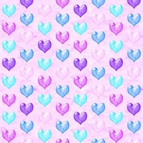 Jelly Hearts Pink Aqua Blue Purple on Soft Pink Marble