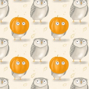 Halloween pattern with owl and pumpkins, thanksgiving