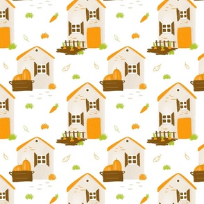 Cute houses with pumpkin, harvest