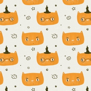 Halloween pattern with pumpkins for kitchen tablecloth, cute cats