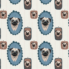 Pug family in vintage frames - dog breeds