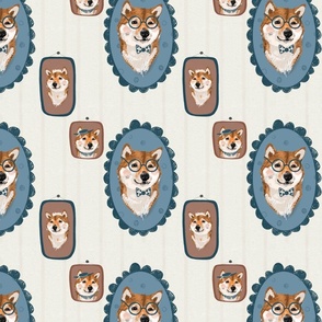 Shiba inu family in vintage frames - dog breeds