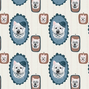 Westie family in vintage frames - dog breeds - westhighland terrier