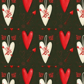 Vintage Valentines day, red hearts, love, red and green colors