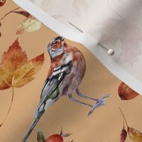 10" Watercolor Hand painted Fall Forest Birds And Leaves - light terracotta