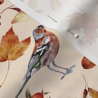 10" Watercolor Hand painted Fall Forest Birds And Leaves - beige blush