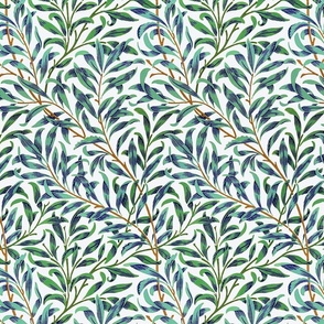 Willow Bough by William Morris - MEDIUM -  antiqued restored reconstruction  art nouveau art deco color option blue and green leaves on offwhite
