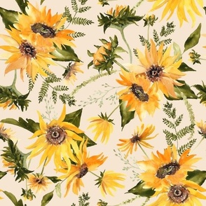 10" Sunflowers Shine Forever - Hand Painted Autumnal Sunflower Baby Fabric, blush