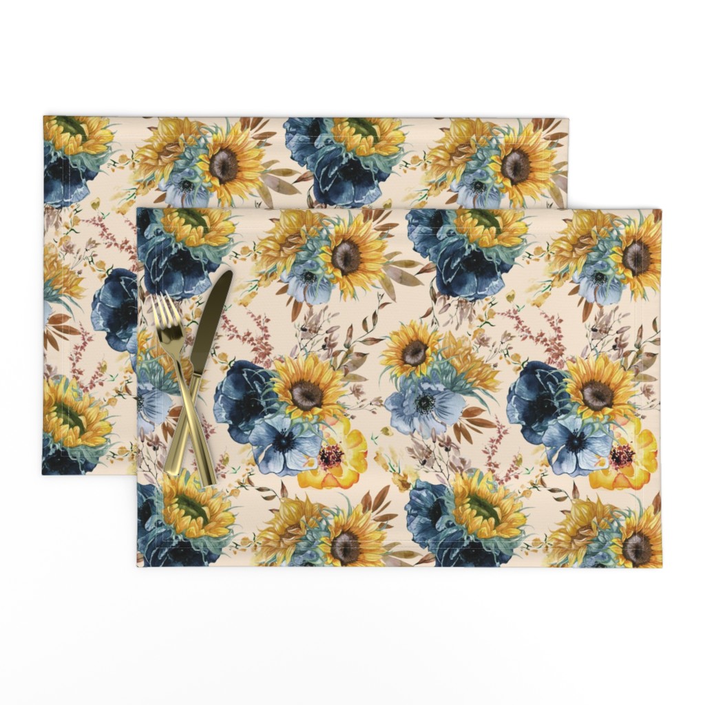 10" Sunflowers Forever - Hand Painted Autumnal Sunflower Baby Fabric, blush