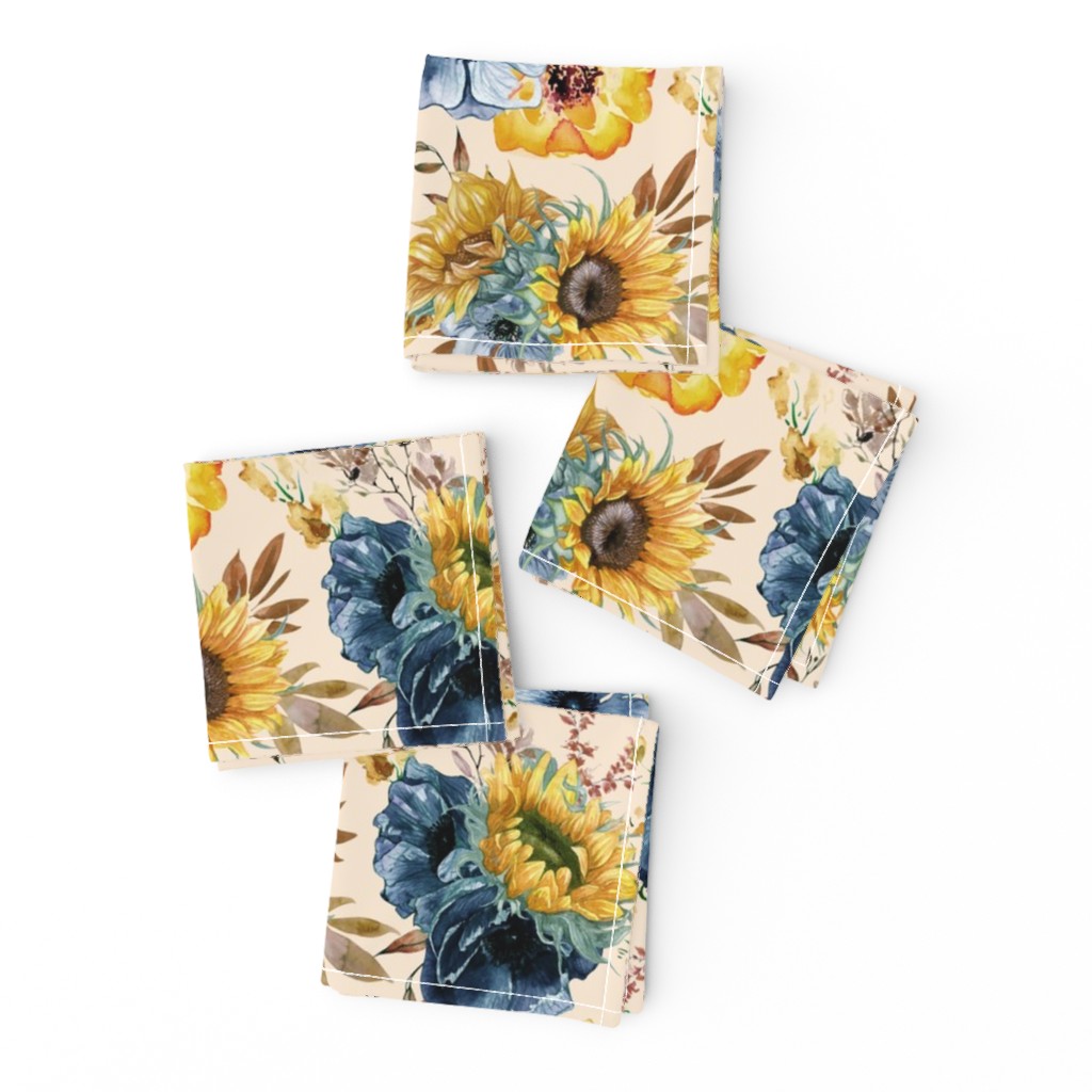 10" Sunflowers Forever - Hand Painted Autumnal Sunflower Baby Fabric, blush