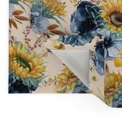 10" Sunflowers Forever - Hand Painted Autumnal Sunflower Baby Fabric, blush