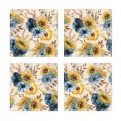 10" Sunflowers Forever - Hand Painted Autumnal Sunflower Baby Fabric, blush