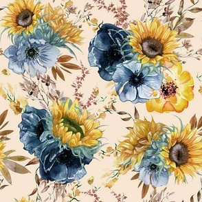 10" Sunflowers Forever - Hand Painted Autumnal Sunflower Baby Fabric, blush