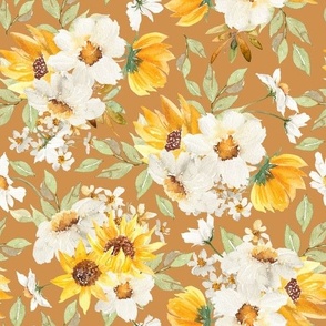 10" Watercolor Hand painted Fall Daisies Sunflowers And Leaves -Daisy wallpaper,Sunflowers Home decor, terracotta