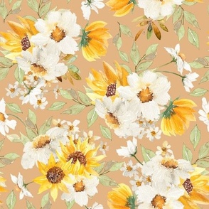 10" Watercolor Hand painted Fall Daisies Sunflowers And Leaves -Daisy wallpaper,Sunflowers Home decor, dark blush