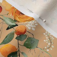 10" Watercolor Hand painted Fall Orange Roses And Leaves - terracotta