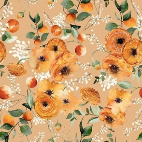 10" Watercolor Hand painted Fall Orange Roses And Leaves - terracotta