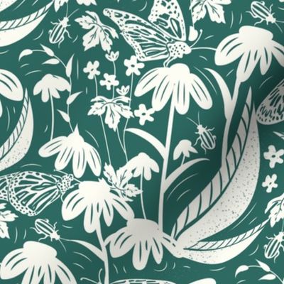 Botanical Block Print- Spring Wilderness- Myrtle Green- Regular Scale