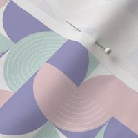 Bauhaus Design // Normal Scale// Geometric Shapes // Circles Lines // Light Pink // Green Violet White Background 