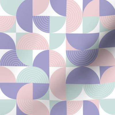 Bauhaus Design // Normal Scale// Geometric Shapes // Circles Lines // Light Pink // Green Violet White Background 