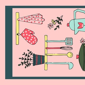 Tea towel with kitchen tools