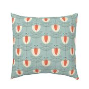 Mid century tulip garden dusty blue, large