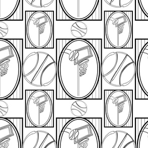 Basketball Hoop Black and White Coloring Page BW 1440