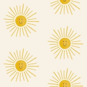 Smiley Sunshines - Yellow on Cream (large scale)