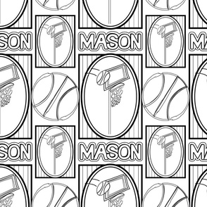 Basketball Hoop2 Color Your Own Fabric Black and White, Custom, Personalize—Mason; Birthday Party Table Linens