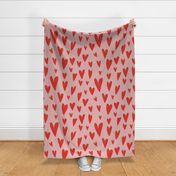 Sketched Hearts - Red on Pink (large scale)