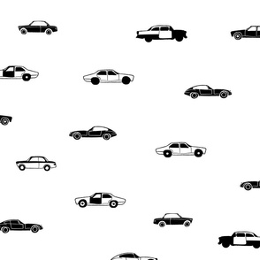 (large scale) black and white vintage cars