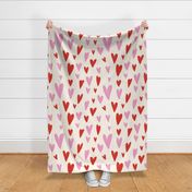 Sketched Hearts - Pink and White on Ivory (large scale)
