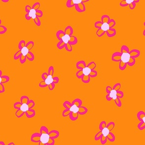 HAND DRAWN DITSY FLOWER OUTLINES IN ORANGE, PINK AND PURPLE LARGE