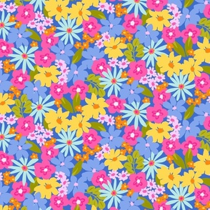BRIGHT AND COLORFUL WILDFLOWER FLORAL GARDEN ON COBALT BLUE SMALL