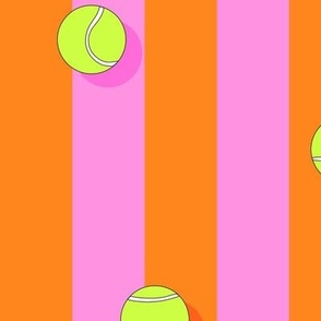 COURT SPORTS SUMMER TENNIS BRIGHT TOSSED TENNIS BALLS WITH SHADOW STRIPE ORANGE PINK LARGE