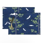 Forest Fabric, Crane Fabric | Indigo Japanese print fabric, bird fabric (large scale)