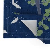 Forest Fabric, Crane Fabric | Indigo Japanese print fabric, bird fabric (large scale)