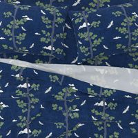 Forest Fabric, Crane Fabric | Indigo Japanese print fabric, bird fabric (large scale)