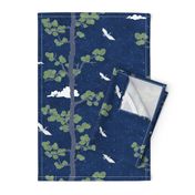 Forest Fabric, Crane Fabric | Indigo Japanese print fabric, bird fabric (large scale)