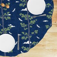 Forest Fabric, Crane Fabric | Indigo Japanese print fabric, bird fabric (large scale)