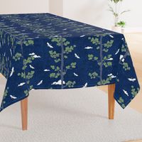 Forest Fabric, Crane Fabric | Indigo Japanese print fabric, bird fabric (large scale)