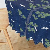 Forest Fabric, Crane Fabric | Indigo Japanese print fabric, bird fabric (large scale)