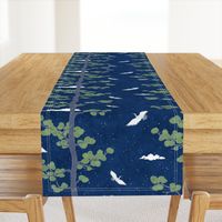 Forest Fabric, Crane Fabric | Indigo Japanese print fabric, bird fabric (large scale)
