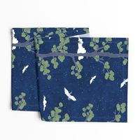 Forest Fabric, Crane Fabric | Indigo Japanese print fabric, bird fabric (large scale)