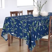 Forest Fabric, Crane Fabric | Indigo Japanese print fabric, bird fabric (large scale)