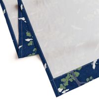 Forest Fabric, Crane Fabric | Indigo Japanese print fabric, bird fabric (large scale)