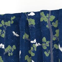 Forest Fabric, Crane Fabric | Indigo Japanese print fabric, bird fabric (large scale)