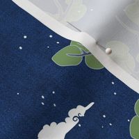 Forest Fabric, Crane Fabric | Indigo Japanese print fabric, bird fabric (large scale)