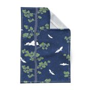 Forest Fabric, Crane Fabric | Indigo Japanese print fabric, bird fabric (large scale)