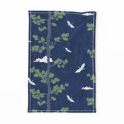 Forest Fabric, Crane Fabric | Indigo Japanese print fabric, bird fabric (large scale)